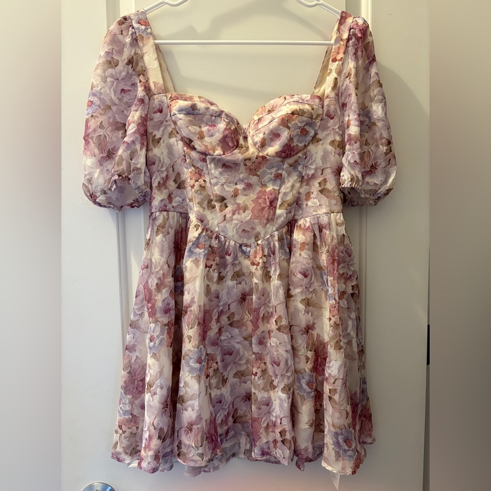 Cider Floral Mini Dress - Pink and Cream